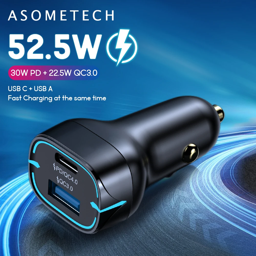 52.5W PPS Car Charger USB Type C PD QC4.0 Fast Charging for Laptop Mobile Phone Dual USB Car Quick Charger for IPhone 12 Samsung
52.5W PPS Car Charger USB Type C PD QC4.0 Fast Charging for Laptop Mobile Phone Dual USB Car Quick Charger for IPhone 12 Samsung