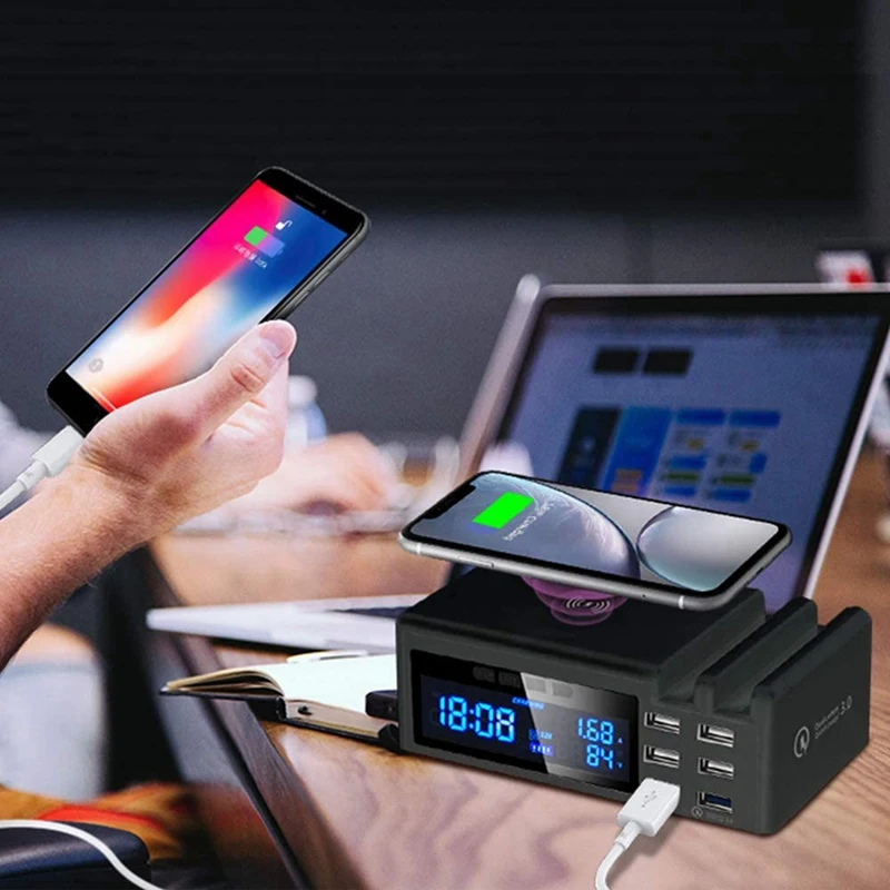 Wireless Charging Station Multiple Devices 6 USB Ports Quick Charge 3.0 LCD Display Wireless USB Charger Clock EU Plug
Wireless Charging Station Multiple Devices 6 USB Ports Quick Charge 3.0 LCD Display Wireless USB Charger Clock EU Plug
