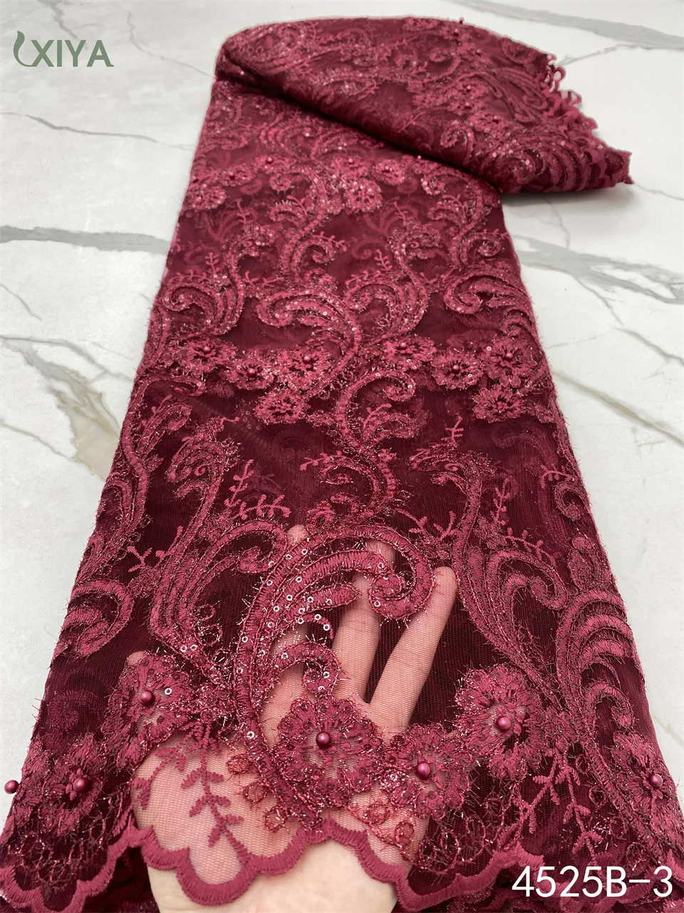 Wine African Lace Fabric Nigerian Mesh Net Lace Fabric with Beads Embroidery French Tulle Lace Fabric for Party Sewing APW4525B
Wine African Lace Fabric Nigerian Mesh Net Lace Fabric with Beads Embroidery French Tulle Lace Fabric for Party Sewing APW4525B