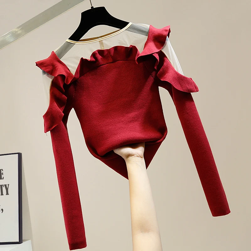 Женский свитер, модный сетчатый трикотажный пуловер с плиссированными оборками и длинным рукавом, облегающий джемпер
Женский свитер, модный сетчатый трикотажный пуловер с плиссированными оборками и длинным рукавом, облегающий джемпер