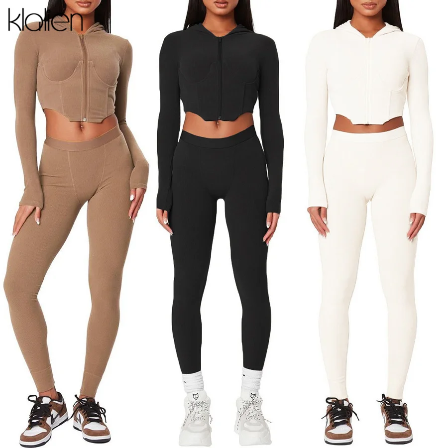 KLALIEN Fashion Casual Zipper Hoodie and Trousers Two Piece Set For Women Autumn New Solid Slim Rib Knit Tracksuit Streetwear 
KLALIEN Fashion Casual Zipper Hoodie and Trousers Two Piece Set For Women Autumn New Solid Slim Rib Knit Tracksuit Streetwear