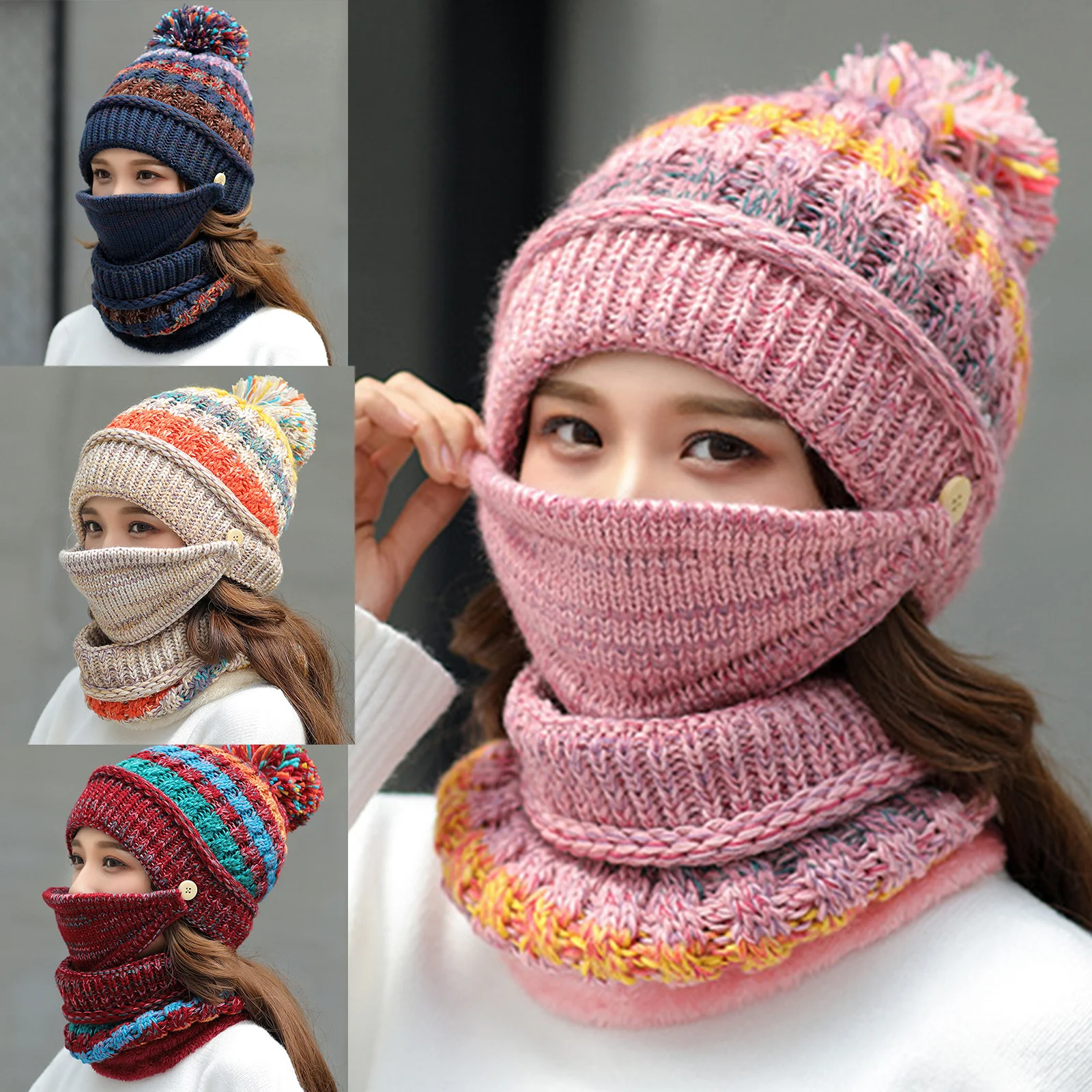 Newly Three-Piece Set Soft Warm Knit Beanie Scarf Face Cover Thickened Winter Ski Hat with Pompom for Women Girls S66
Newly Three-Piece Set Soft Warm Knit Beanie Scarf Face Cover Thickened Winter Ski Hat with Pompom for Women Girls S66