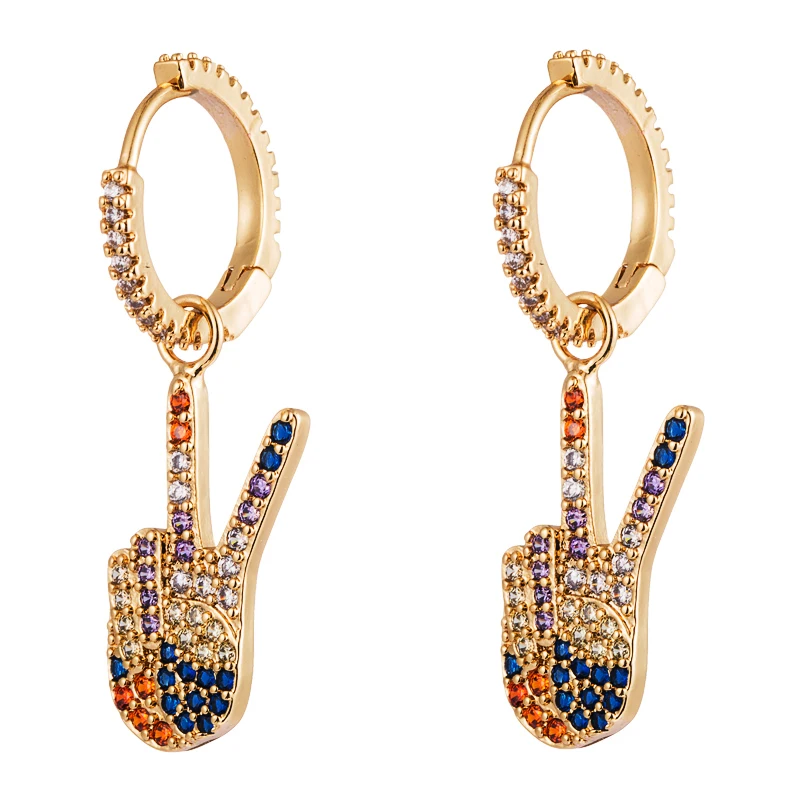 Copper Earrings Jewelry Earrings Korean and European Fashion Lady Earring Victory Sign Color Zircon Copper Drop Earring for Girl
Copper Earrings Jewelry Earrings Korean and European Fashion Lady Earring Victory Sign Color Zircon Copper Drop Earring for Girl