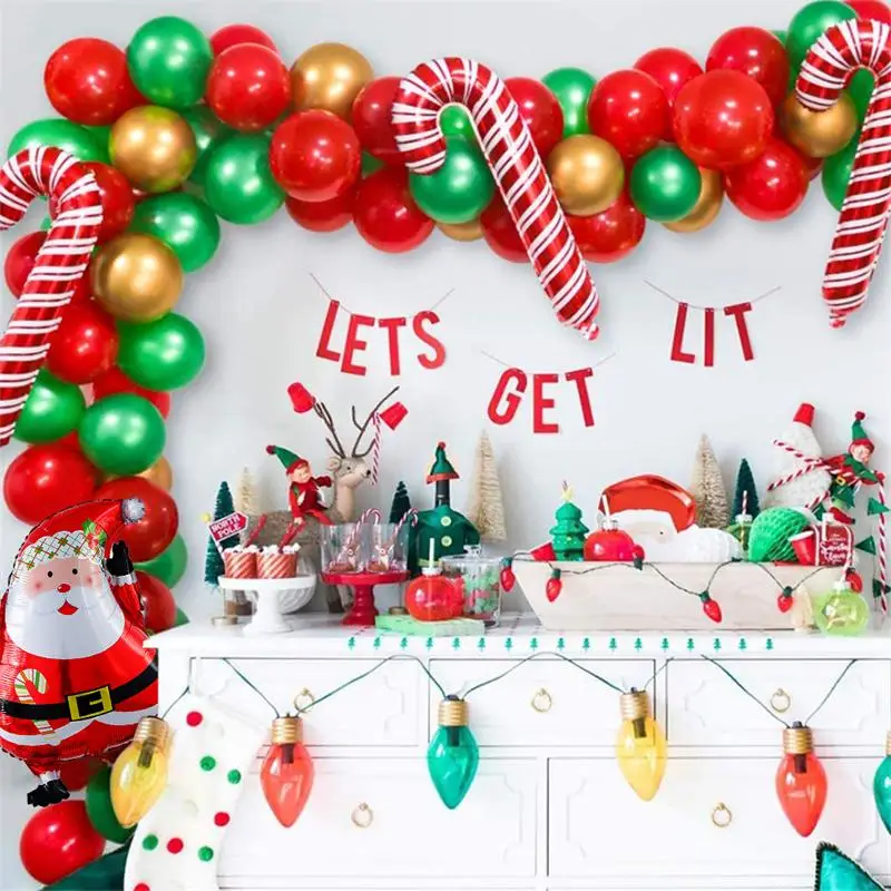 

86 шт. рождественские воздушные шары, гирлянда, ярко-красный зеленый шар, Санта-Клаус, фольгированные конфетные шарики, рождественские товары для дома