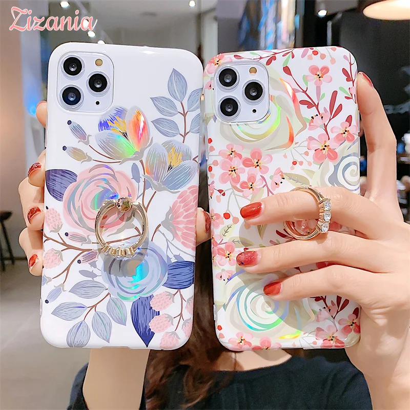 Fashion Thin Laser Flower Ring Bracket Case For iPhone 13 12 Mini 11 Pro XS Max X XR 7 8 6S 6 Plus SE 2020 Cover Girls Ins New 
Fashion Thin Laser Flower Ring Bracket Case For iPhone 13 12 Mini 11 Pro XS Max X XR 7 8 6S 6 Plus SE 2020 Cover Girls Ins New