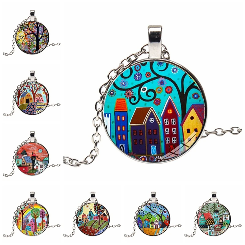 Абстрактная картина маслом дом и дерево Женская цепочка ожерелье Звездная ночь стекло кабошон ожерелье для женщин 
Абстрактная картина маслом дом и дерево Женская цепочка ожерелье Звездная ночь стекло кабошон ожерелье для женщин