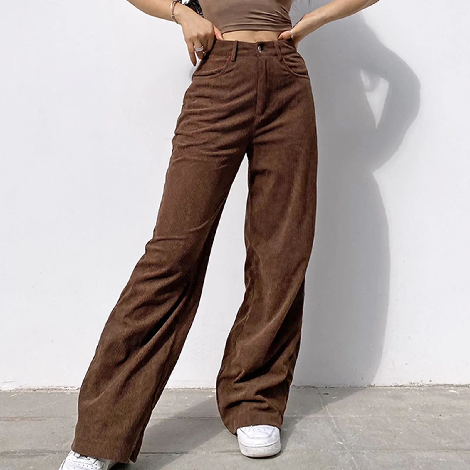 Women's Fashion Jeans Women’s Solid Mid Waisted Wide Leg Pants Straight Casual Baggy Trousers Vintage Streetwear Mom |