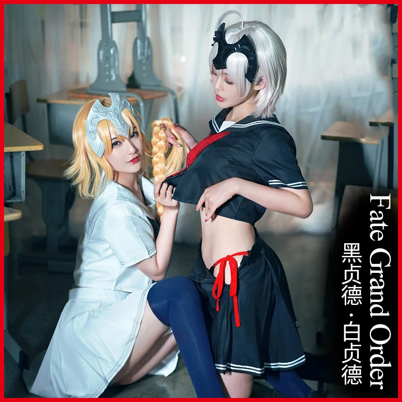 

Fate Grand Order Cosplay FGO Alter Jeanne d'Arc Cosplay Costume Girls JK Uniforms Navy Collar Short Sleeve Sailor Suit for Women