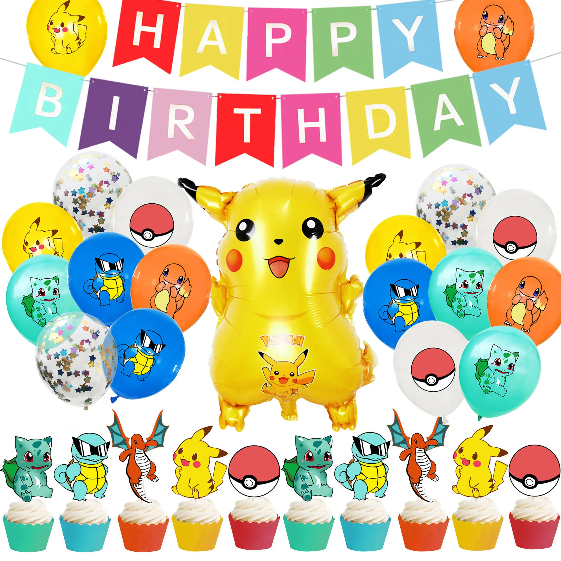 TAKARA TOMY Pikachu Birthday Party Decoration Set Paper Banner Cake Topper Latex Balloon Monster Pocket Party Supplies For Kids
TAKARA TOMY Pikachu Birthday Party Decoration Set Paper Banner Cake Topper Latex Balloon Monster Pocket Party Supplies For Kids
