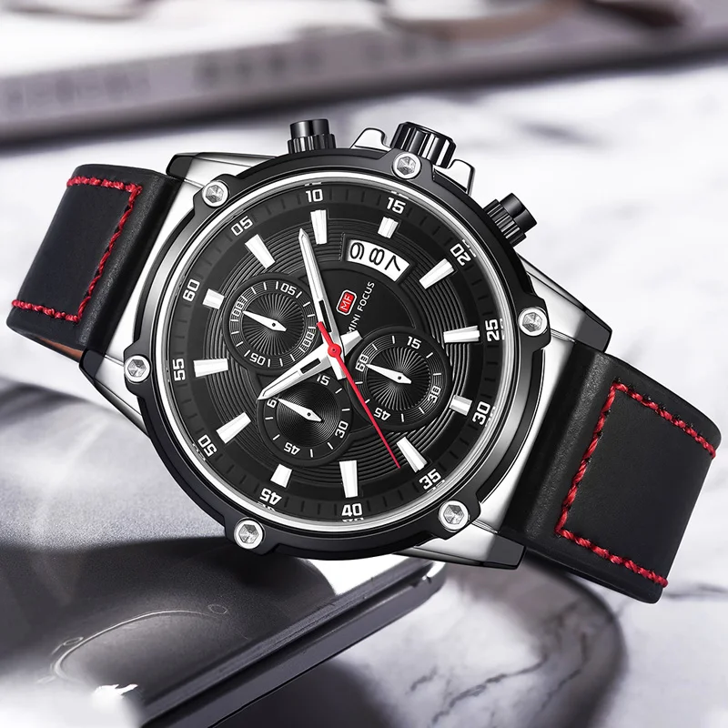 

MINI FOCUS Business Fashion Large Dial Men's Watch Three - Eye Six - Stitch Calendar Luminous Waterproof Reloj Militar Hombre