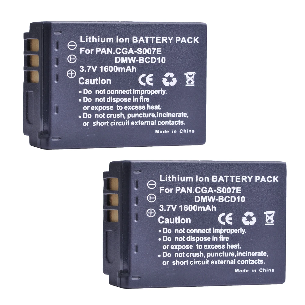 

AsperX 1600mAh 2pc CGA-S007E CGA-S007 DMW-BCD10 CGAS007 Battery Bateria for PANASONIC Lumix DMC TZ1 TZ2 TZ3 TZ4 TZ5 TZ50 TZ15