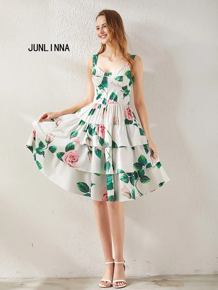 JUNLINNA Camisole Cake Dress Summer Elegant Women Printing Dresses Girl's Romantic Party Dress Polyester Materials
JUNLINNA Camisole Cake Dress Summer Elegant Women Printing Dresses Girl's Romantic Party Dress Polyester Materials