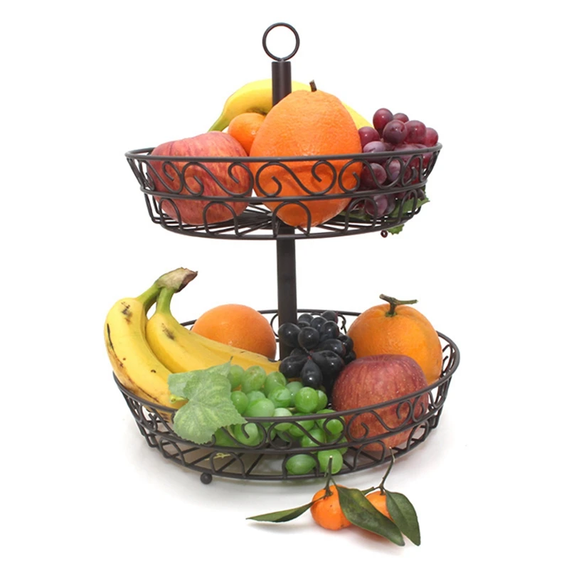 2-Tier Iron Fruit Basket Stand Countertop Household Food Storage Basket Tray Holder Black Vintage Style Tray Stand
2-Tier Iron Fruit Basket Stand Countertop Household Food Storage Basket Tray Holder Black Vintage Style Tray Stand