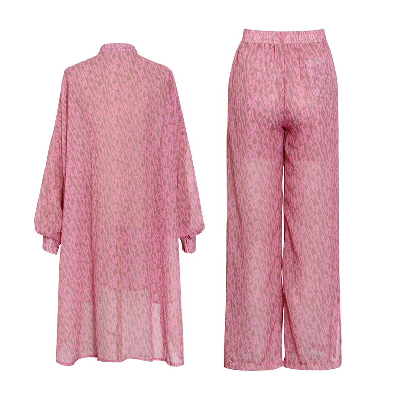 VGH Casual Two Piece Set For Women V Neck Long Sleeve Shirts Elastic High Waist Split Wide Leg Pants Loose Sets Female 2021
VGH Casual Two Piece Set For Women V Neck Long Sleeve Shirts Elastic High Waist Split Wide Leg Pants Loose Sets Female 2021