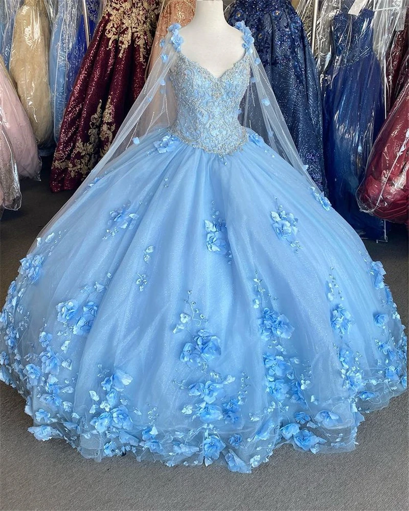 Luxury Sky Blue Ball Gown Quinceanera Dresses 3D Flowers Beads Sweetheart Tulle Lace Applique Sweet 16 Dress Party Wear Xv Años
Luxury Sky Blue Ball Gown Quinceanera Dresses 3D Flowers Beads Sweetheart Tulle Lace Applique Sweet 16 Dress Party Wear Xv Años