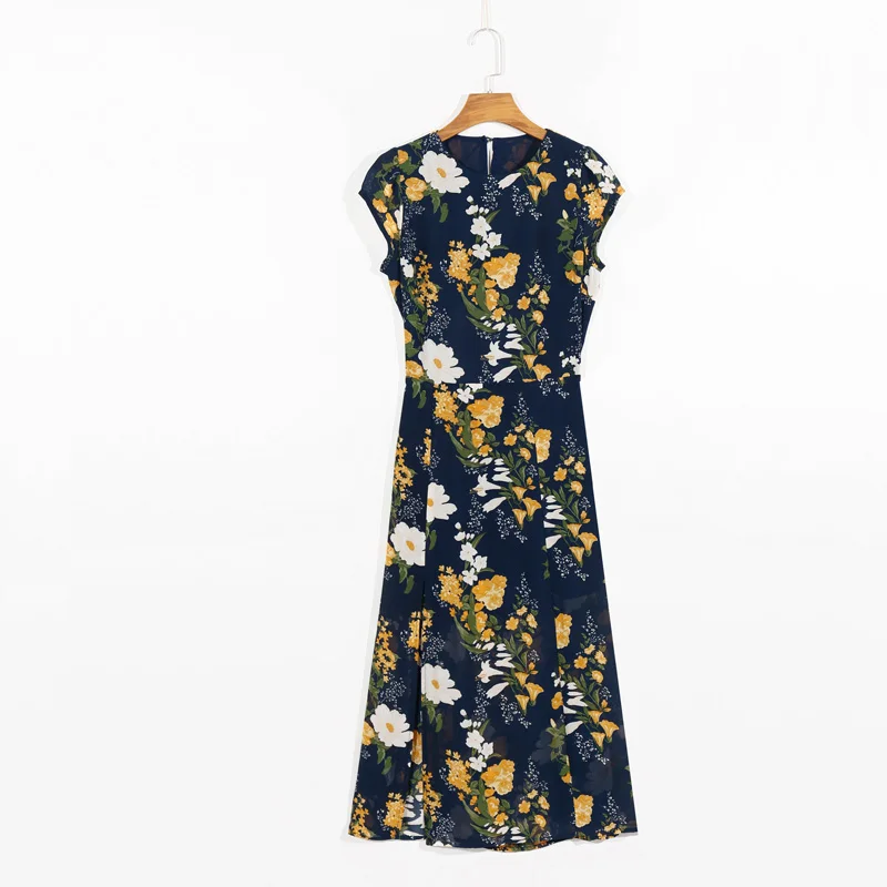 Summer women's dress casual flower print round neck short sleeve slim dress Vestidos
Summer women's dress casual flower print round neck short sleeve slim dress Vestidos