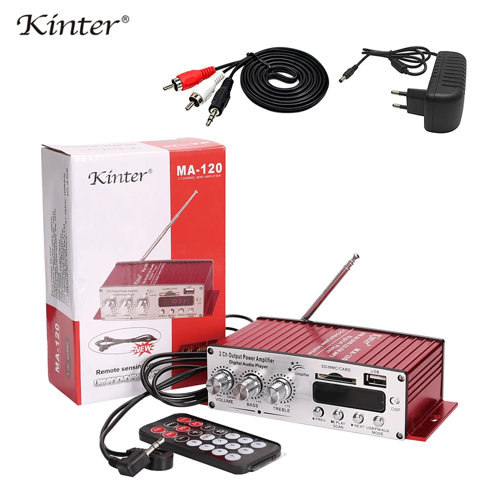 Kinter MA 120 мини усилитель аудио 2.0CH 20 Вт DC12V с USB SD FM play стерео звук питания адаптер для
