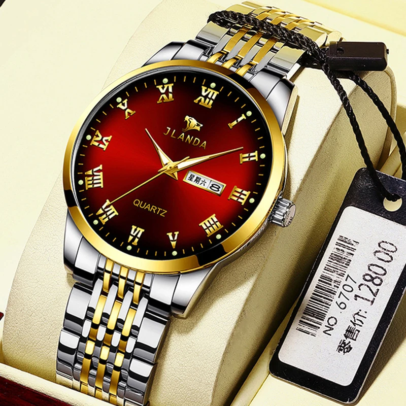 Часы наручные JLANDA Мужские кварцевые, Аутентичные Красные модные светящиеся деловые водонепроницаемые с календарем из нержавеющей стали 
Часы наручные JLANDA Мужские кварцевые, Аутентичные Красные модные светящиеся деловые водонепроницаемые с календарем из нержавеющей стали