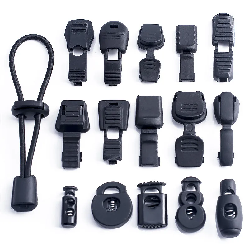 

10PCS Plastic Black Cord Lock Stopper Spring Clasp End Clip Drawstring Stopper Toggles for Paracord Garment Shoelace Rope Buckle