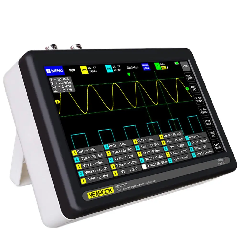 Russian Warehouse YEAPOOK Digital Tablet oscilloscope Storage Oscilloscope 2 Channels, 100Mhz Bandwidth,1GSa/s Sampling Rate
Russian Warehouse YEAPOOK Digital Tablet oscilloscope Storage Oscilloscope 2 Channels, 100Mhz Bandwidth,1GSa/s Sampling Rate