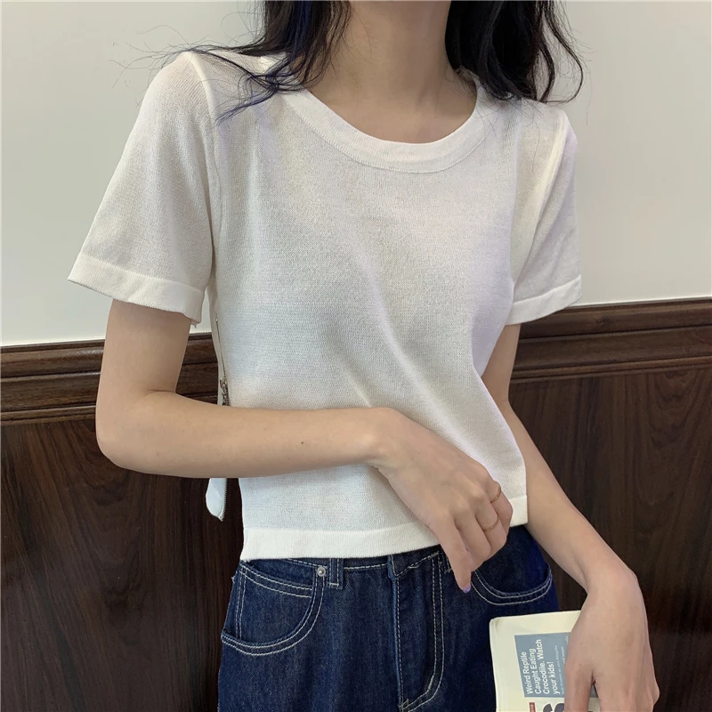 Cotton T-shirt Women's Short Sleeve 2021 New Summer Design Sense Niche Zipper Side Slit High Waist Crop Top
Cotton T-shirt Women's Short Sleeve 2021 New Summer Design Sense Niche Zipper Side Slit High Waist Crop Top