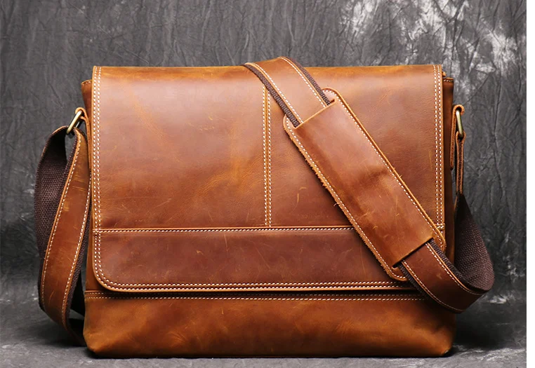 

Vintage Men Crazy Horse Genuine Leather Briefcase Laptop Business Bag High Capacity Student Cowhide Shoulder Bags Bolso D838