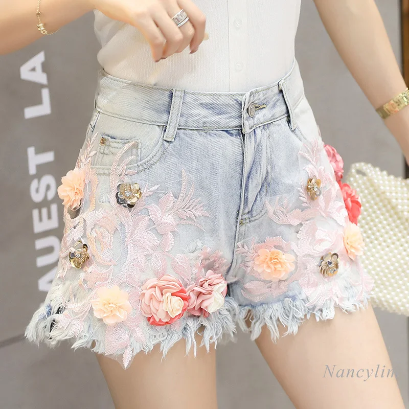 Light Blue Flower Denim Hot Pants Women Summer New Embroidery All-Matching Wide Leg Ripped Tassel Jeans Shorts Nancylim
Light Blue Flower Denim Hot Pants Women Summer New Embroidery All-Matching Wide Leg Ripped Tassel Jeans Shorts Nancylim