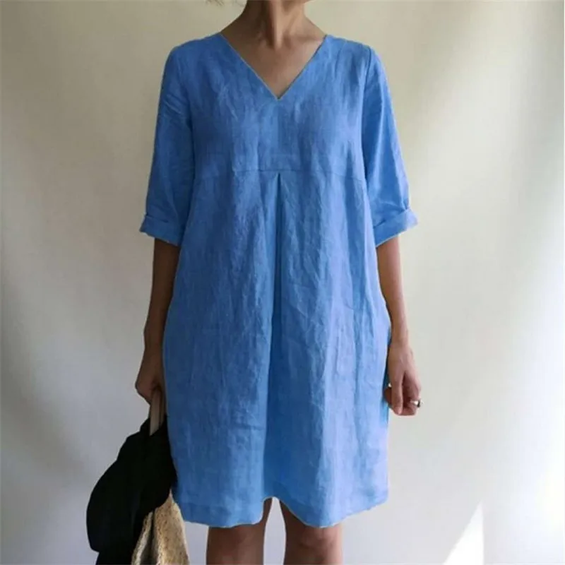 Cotton Linen Dresses Women Vintage Dress Female Casual Loose Short Sleeve Big Size V-neck Dress Vestidos Robe Oversized Sundress
Cotton Linen Dresses Women Vintage Dress Female Casual Loose Short Sleeve Big Size V-neck Dress Vestidos Robe Oversized Sundress