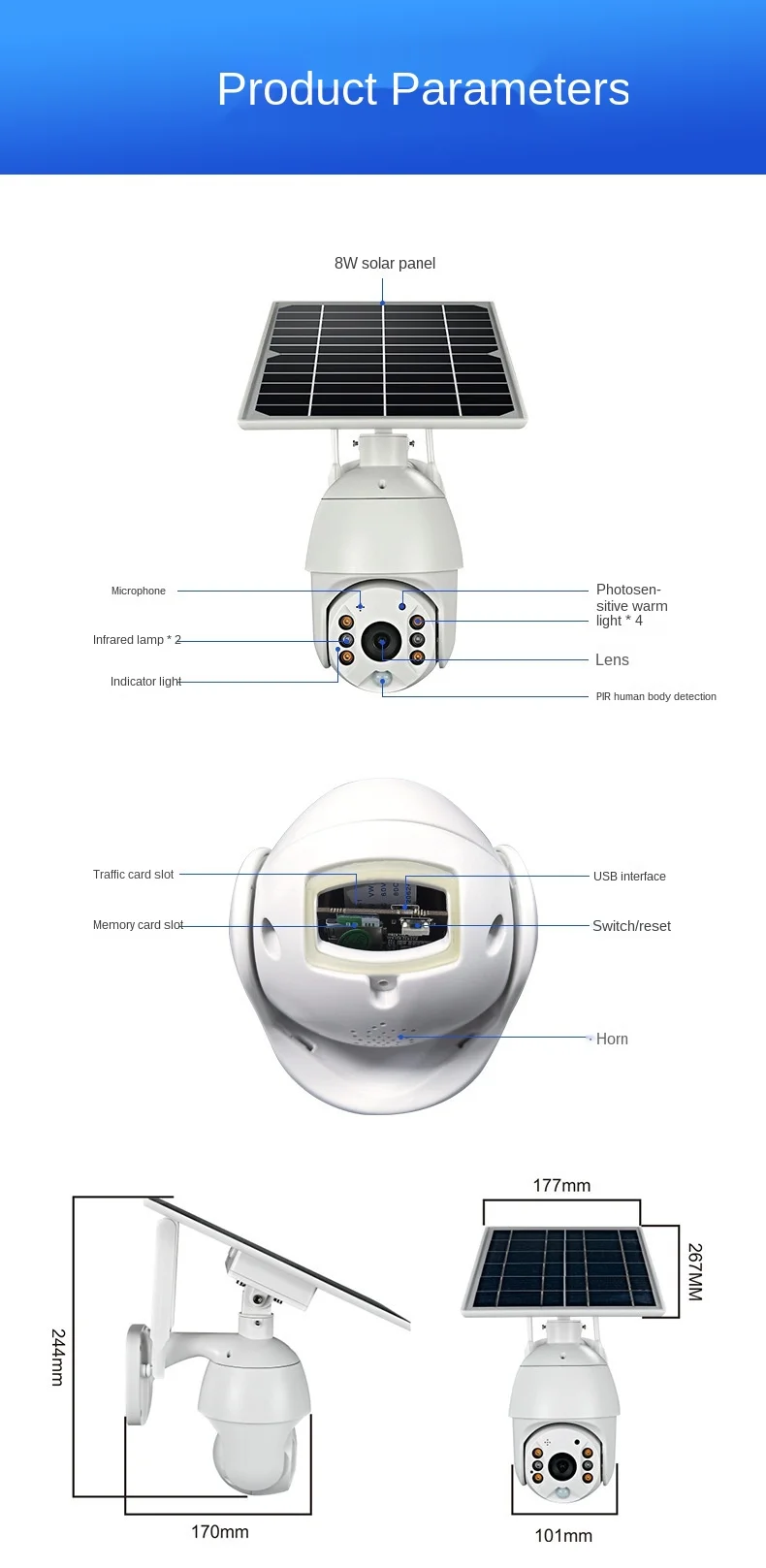 4G outdoor solar camera wifi wireless surveillance camera 4G HD network card camera
4G outdoor solar camera wifi wireless surveillance camera 4G HD network card camera