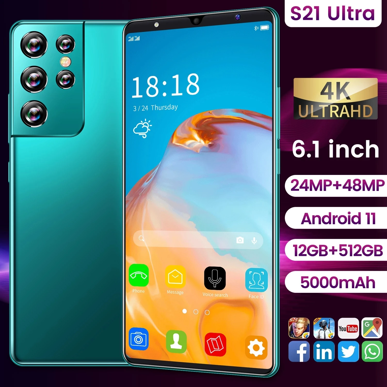 Original Mobile Phone S21 Ultra 6.1 Inch Smartphone HD Display 5000mAh Battery 12GB+512GB Android Phone Google GPS WiFi 5G Phone
Original Mobile Phone S21 Ultra 6.1 Inch Smartphone HD Display 5000mAh Battery 12GB+512GB Android Phone Google GPS WiFi 5G Phone