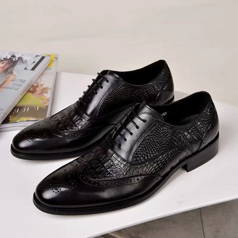 

Мужские повседневные туфли Brock, оксфорды в стиле ретро из крокодиловой кожи, мужские официальные туфли, весна и осень 2021, новая мужская обувь...
