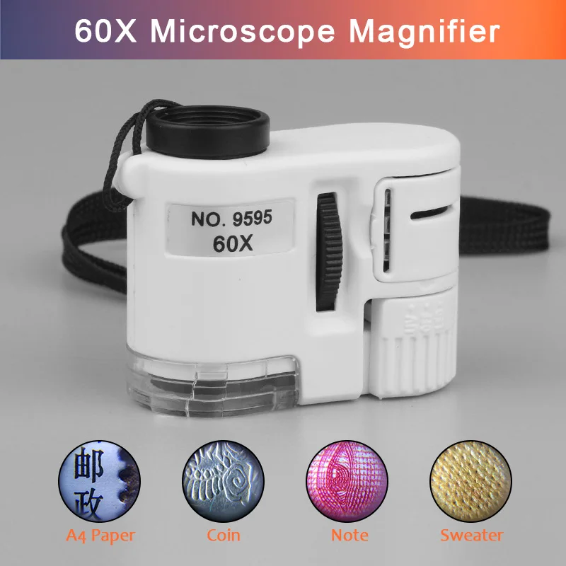 60X Magnifying Loupe LED UV Iluminated Pocket Microscope Jewelry Magnifier Hanging Strap ABS Optical Lens
60X Magnifying Loupe LED UV Iluminated Pocket Microscope Jewelry Magnifier Hanging Strap ABS Optical Lens