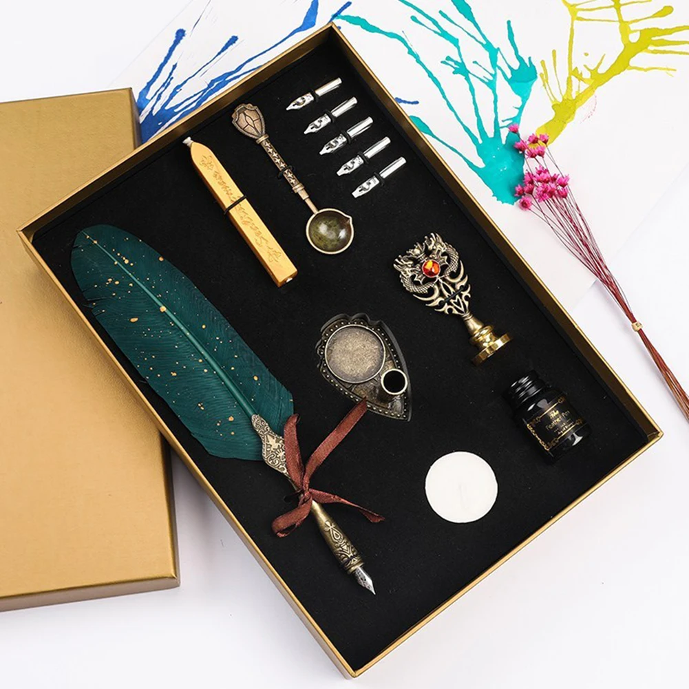 Calligraphy Feather Dip Pen Writing Ink Set Stationery Gift Box with 5 Nib Wedding Gift Quill Pen Fountain Pen
Calligraphy Feather Dip Pen Writing Ink Set Stationery Gift Box with 5 Nib Wedding Gift Quill Pen Fountain Pen