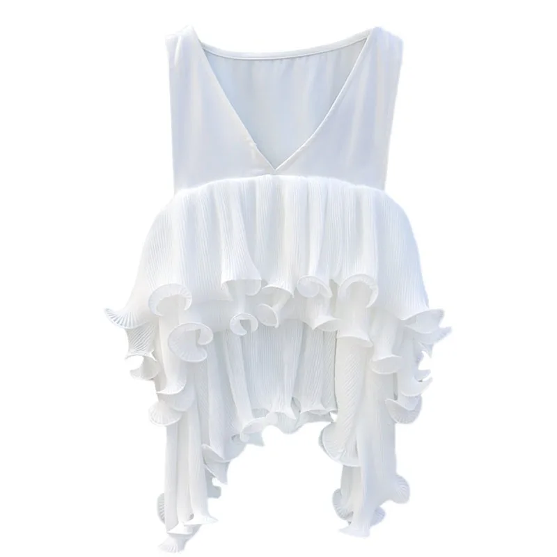 SeeBeautiful Simple Pleated Ruffles Stitching Irregular Loose T-shirt V-neck Sleeveless New Fashion Summer 2021 Women E436
SeeBeautiful Simple Pleated Ruffles Stitching Irregular Loose T-shirt V-neck Sleeveless New Fashion Summer 2021 Women E436