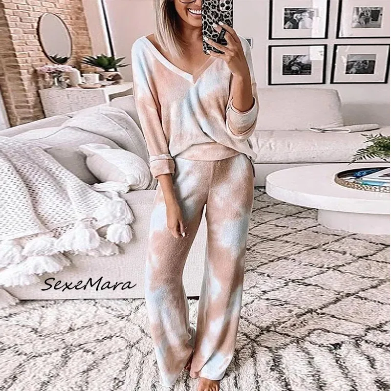 Женская пижама с принтом, Повседневная Свободная Пижама с v-образным вырезом и длинными рукавами, осень 2020
Женская пижама с принтом, Повседневная Свободная Пижама с v-образным вырезом и длинными рукавами, осень 2020