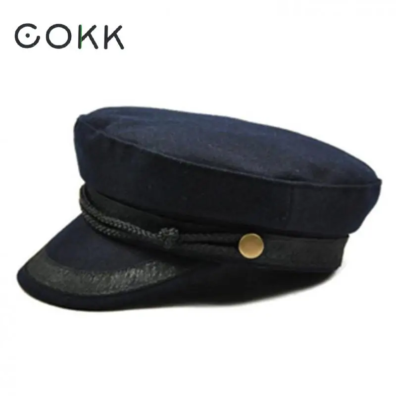 Женская шляпка в стиле милитари COKK черная с плоским верхом британском темно