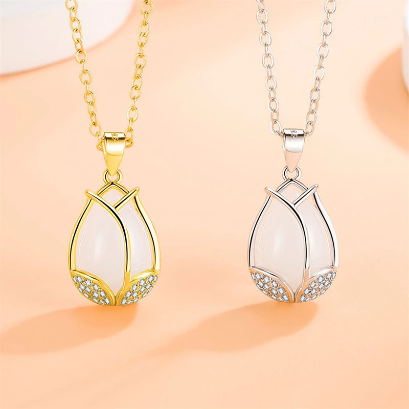 KOFSAC Fashion 925 Sterling Silver Necklaces For Women Temperament White Jade Tulip Pendant Jewelry Girl Valentine's Day Gifts
KOFSAC Fashion 925 Sterling Silver Necklaces For Women Temperament White Jade Tulip Pendant Jewelry Girl Valentine's Day Gifts