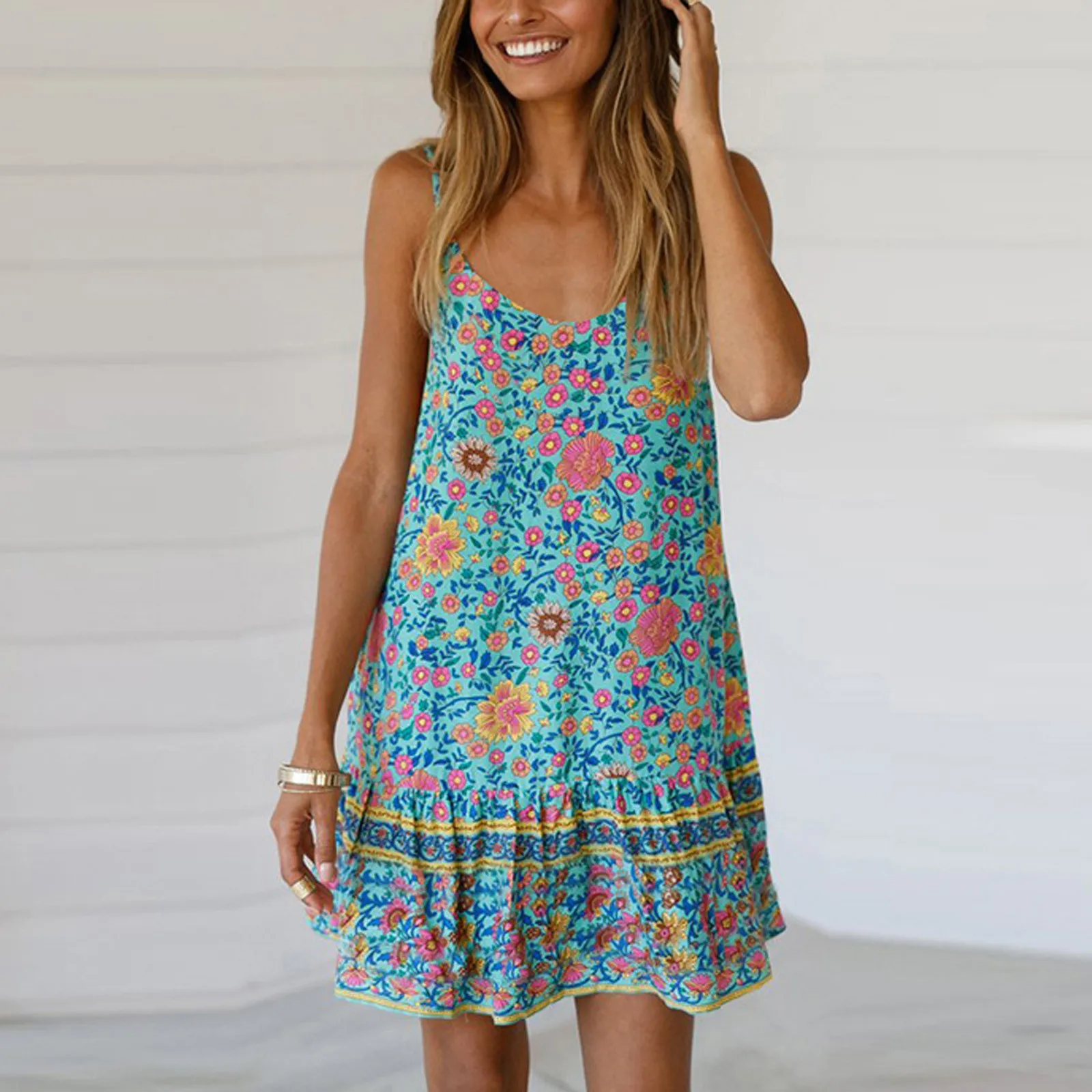 Dress For Women Casual O-neck Ruffle Back Printing Slim Caim Sleeveless Mini Dress Ladies Sexy Bohemian Dress Suspender Skirt
Dress For Women Casual O-neck Ruffle Back Printing Slim Caim Sleeveless Mini Dress Ladies Sexy Bohemian Dress Suspender Skirt