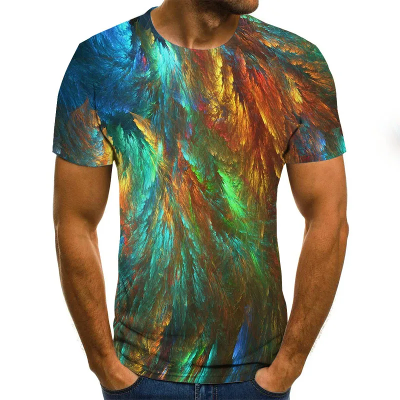 Color painting spray paint 3D print Tshirts summer short-sleeved T-shirts men women casual slim round neck t-shirt | Мужская одежда
