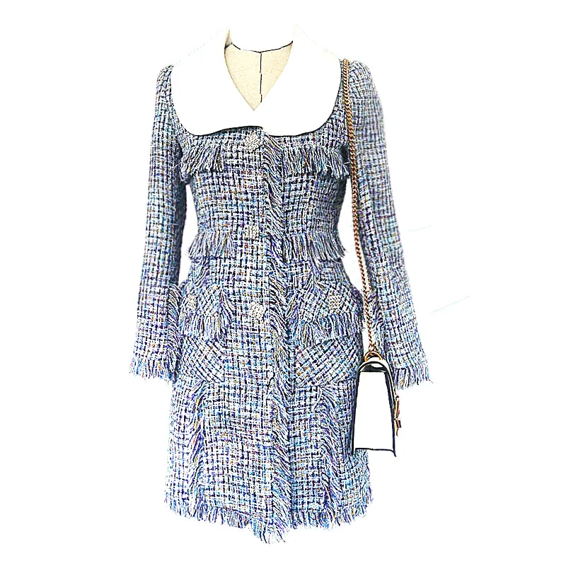 2020 autumn women elegant tweed long coats celebrity diamonds buttons tassel plaid sweet peter pan collar dress outerwear y751
2020 autumn women elegant tweed long coats celebrity diamonds buttons tassel plaid sweet peter pan collar dress outerwear y751
