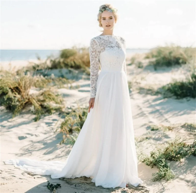 #11272 2021 New Elegant Lace Beach Long Sleeves Boho Wedding Dress Backless Chiffon Rustic Bridal Photoshoot Gown Custom Made
#11272 2021 New Elegant Lace Beach Long Sleeves Boho Wedding Dress Backless Chiffon Rustic Bridal Photoshoot Gown Custom Made