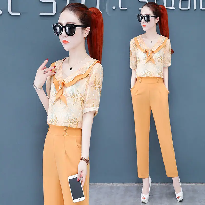 2021 Summer Women's Fashion Casual Two-piece Suit Print Short Sleeve Chiffon Tops + Wide Leg Pants Suits 2 Piece Sets Y994
2021 Summer Women's Fashion Casual Two-piece Suit Print Short Sleeve Chiffon Tops + Wide Leg Pants Suits 2 Piece Sets Y994