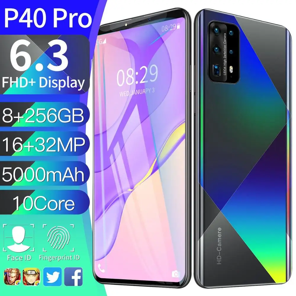 Global Version P40PRO Mobile Phones 8 256GB ROM 5000MAH 2 Sim 5G 6.3" Screen Unlock Smartphone Flash Sale In Stock Google
Global Version P40PRO Mobile Phones 8 256GB ROM 5000MAH 2 Sim 5G 6.3" Screen Unlock Smartphone Flash Sale In Stock Google