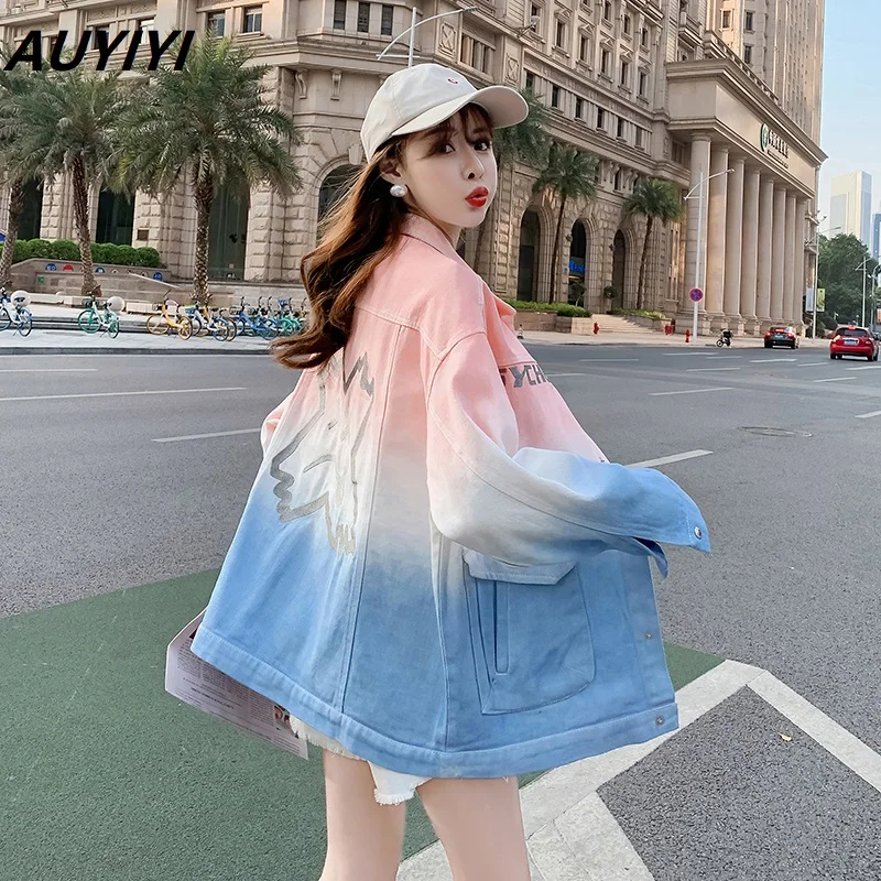AUYIYI 2021 Spring Fashion New All-Match Korean student loose print Gradient Denim Jacket All-Match Top Women's Clothing
AUYIYI 2021 Spring Fashion New All-Match Korean student loose print Gradient Denim Jacket All-Match Top Women's Clothing