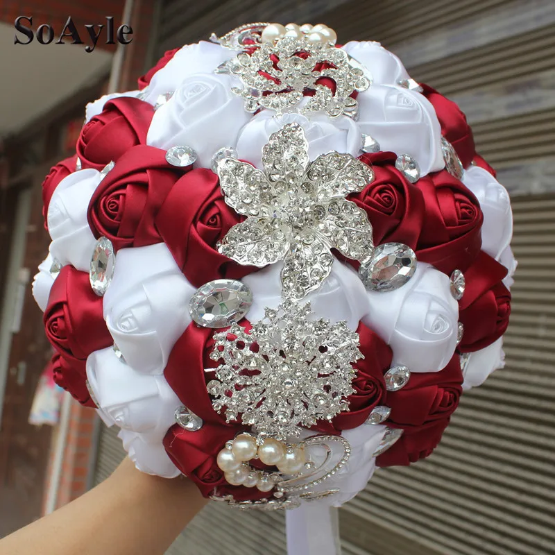 SoAyle Handmade 18CM Artificial Rose Flowers wine Red Rhinestone Bride Wedding Buequet Diamond Brooch Wedding Bouquet W228
SoAyle Handmade 18CM Artificial Rose Flowers wine Red Rhinestone Bride Wedding Buequet Diamond Brooch Wedding Bouquet W228