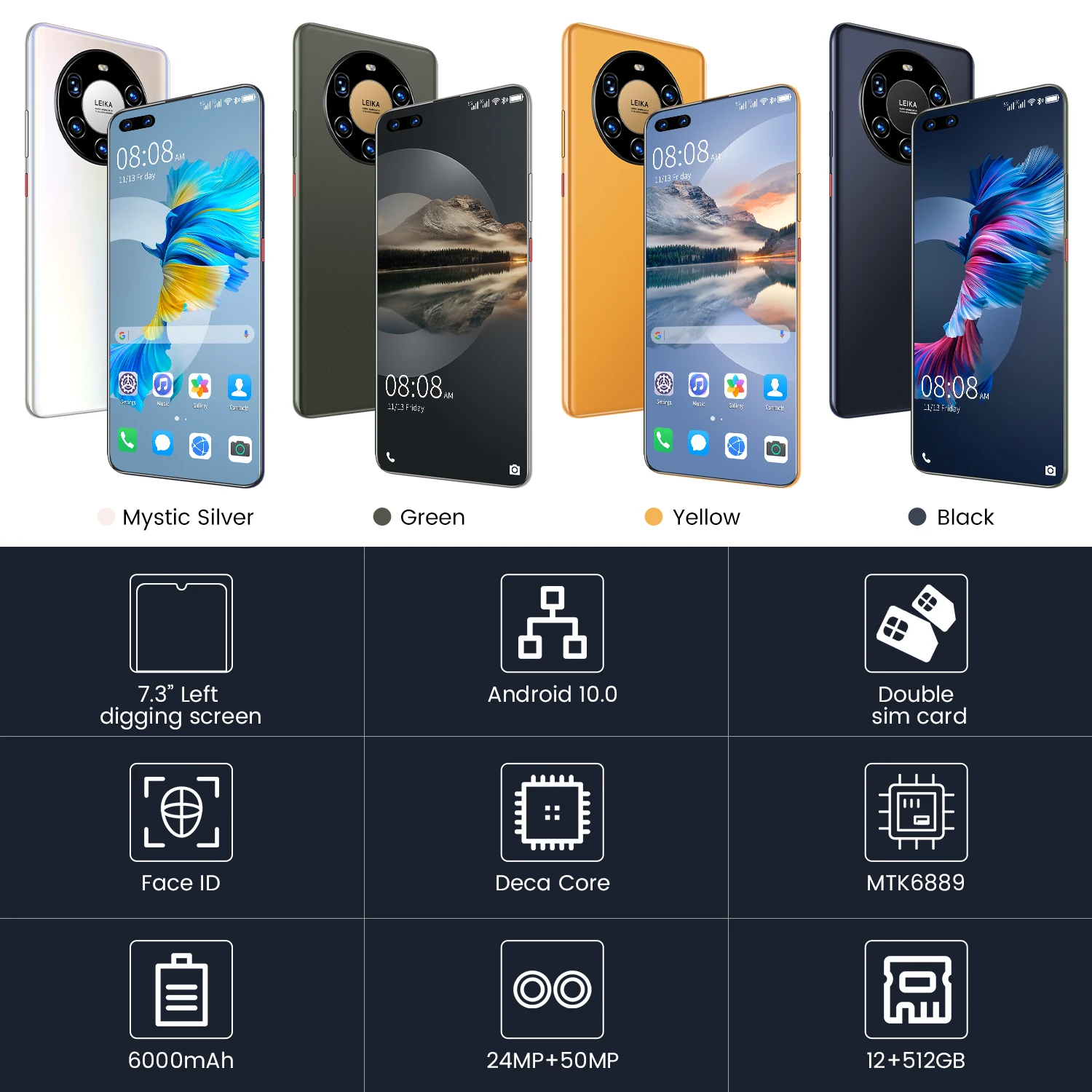 New Arrival Mate40 Pro+ Mobile Phones Dual SIM Global Unlocked Smartphone 256GB/512GB Android10 Face\Fingerprint Unlock Phone
New Arrival Mate40 Pro+ Mobile Phones Dual SIM Global Unlocked Smartphone 256GB/512GB Android10 Face\Fingerprint Unlock Phone