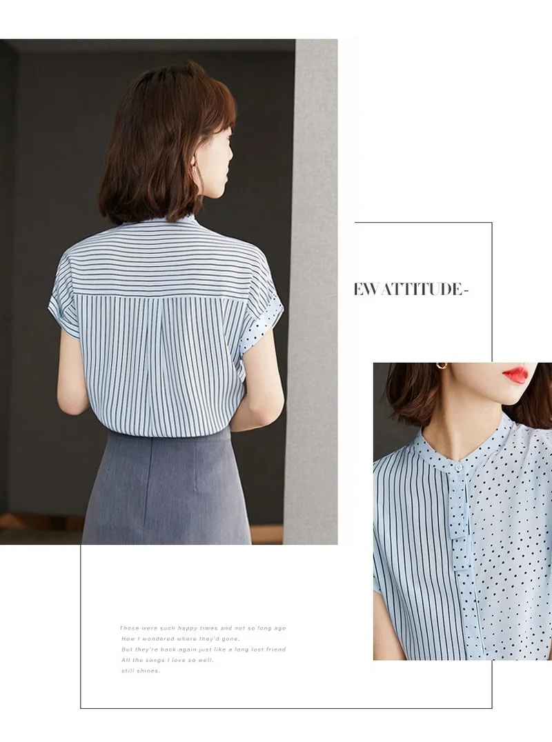 Summer Women's Blouses Casual Shirts Fashion Tops Chiffon Blusas DOT Stitching Stripes O Collar Short Sleeve Korean New
Summer Women's Blouses Casual Shirts Fashion Tops Chiffon Blusas DOT Stitching Stripes O Collar Short Sleeve Korean New