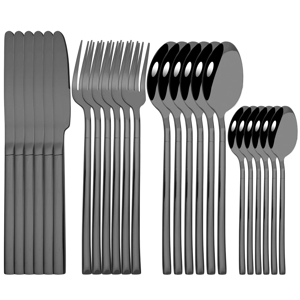24Pcs Black Dinnerware Cutlery Set Stainless Steel Tableware Set Kitchen Knife Forks Tea Spoons Party Flatware Silverware Set
24Pcs Black Dinnerware Cutlery Set Stainless Steel Tableware Set Kitchen Knife Forks Tea Spoons Party Flatware Silverware Set