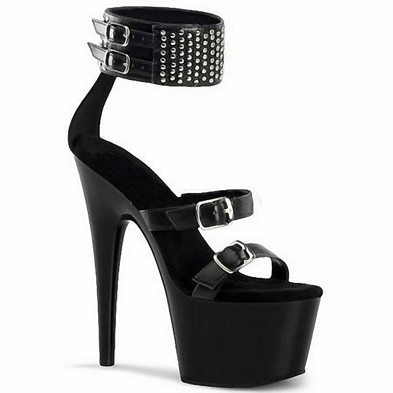 

Gothic Rivet Thick Platform Sandals Women Sexy High Stripper Heels Punk 7 Inches Shallow 17CM Fetish Props Fashion Trend Paint