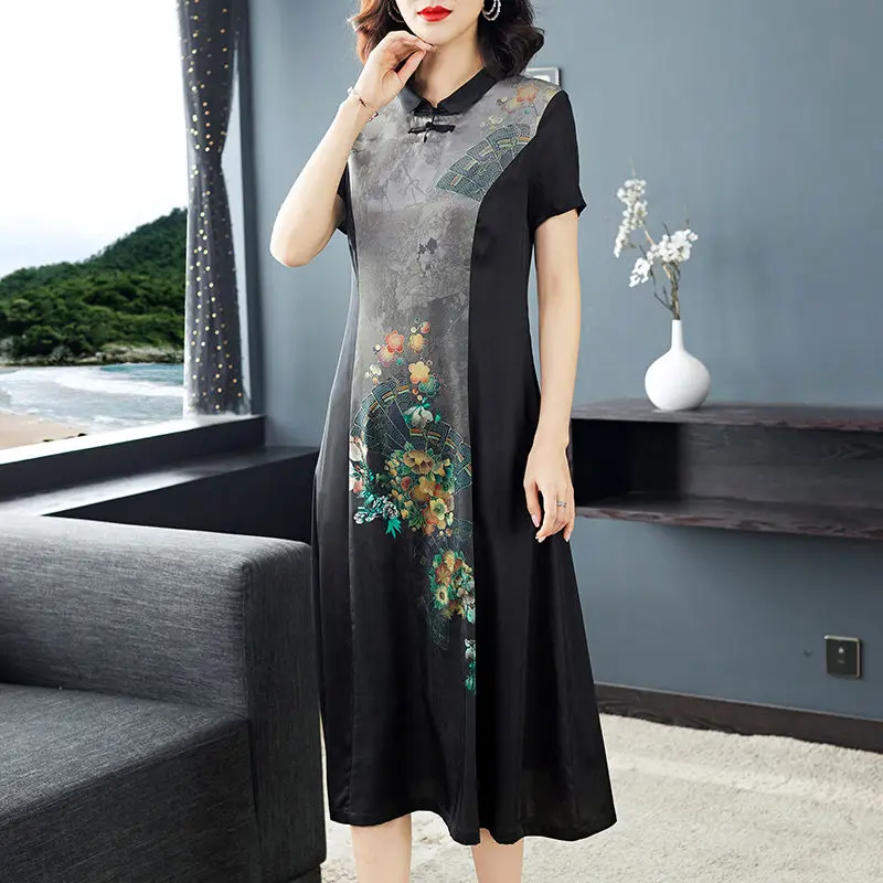2021 Summer New Women Vintage Chinese Style Satin Dress Elegant Printing Female Short Sleeve Mid-calf Dresses Vestidos Y17
2021 Summer New Women Vintage Chinese Style Satin Dress Elegant Printing Female Short Sleeve Mid-calf Dresses Vestidos Y17